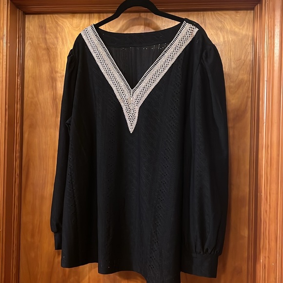 Lantern Long Sleeve Tunics 2X Plus-Size-Tops Lace V Neck Shirts Casual - Picture 7 of 10